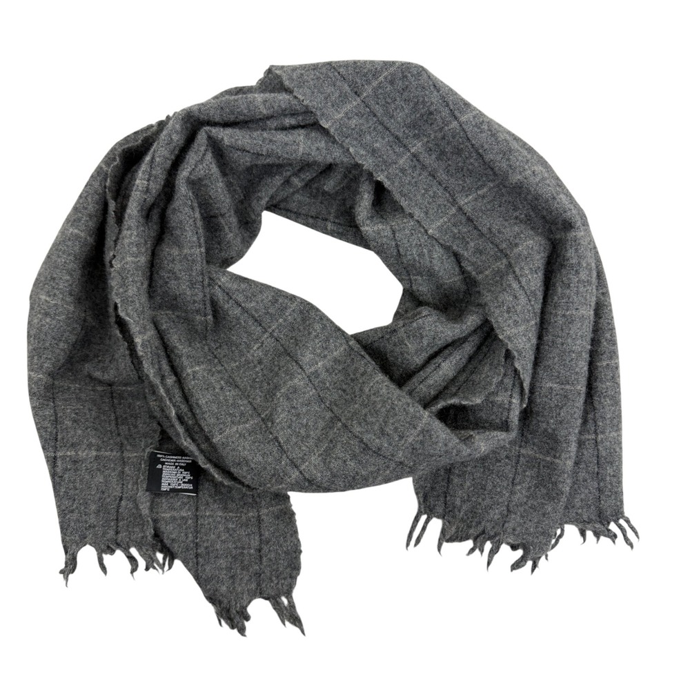 Proper Cloth Scarf Mens One Size Grey Windowpane Plaid 100% Cashmere Italy EUC